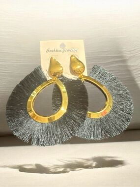 Fashion Jewelry Gold & Silver emerald green Fringe Teardrop Earrings
492